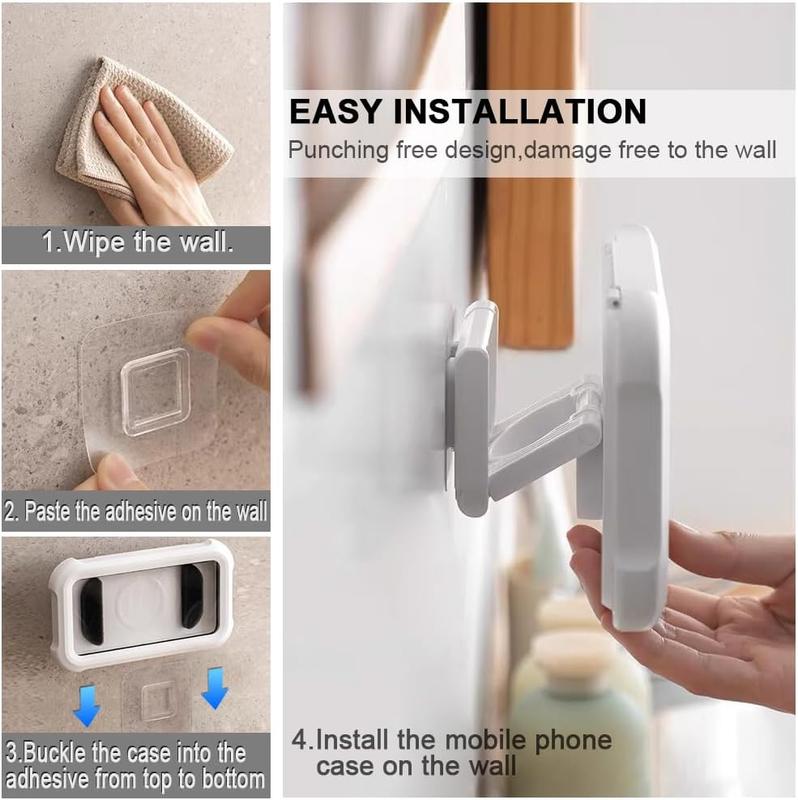 480° Rotating Bathroom Phone Case, Wall Mounted Shower Phone Holder, Waterproof Anti-fog Mobile Phone Stand, Angle Adjustable,  Up to 6.7 Inch, Bathroom Accessories for Washroom, Bathroom Gadgets