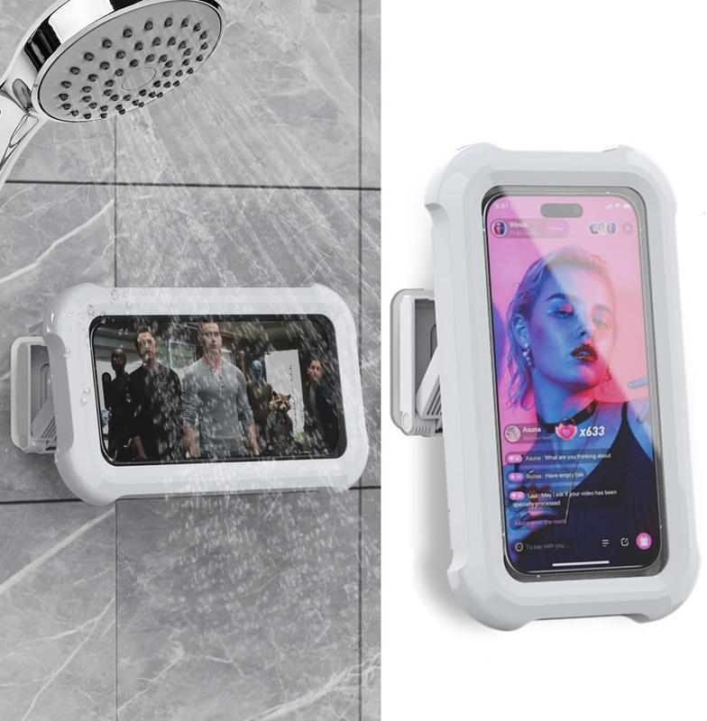 480° Rotating Bathroom Phone Case, Wall Mounted Shower Phone Holder, Waterproof Anti-fog Mobile Phone Stand, Angle Adjustable,  Up to 6.7 Inch, Bathroom Accessories for Washroom, Bathroom Gadgets