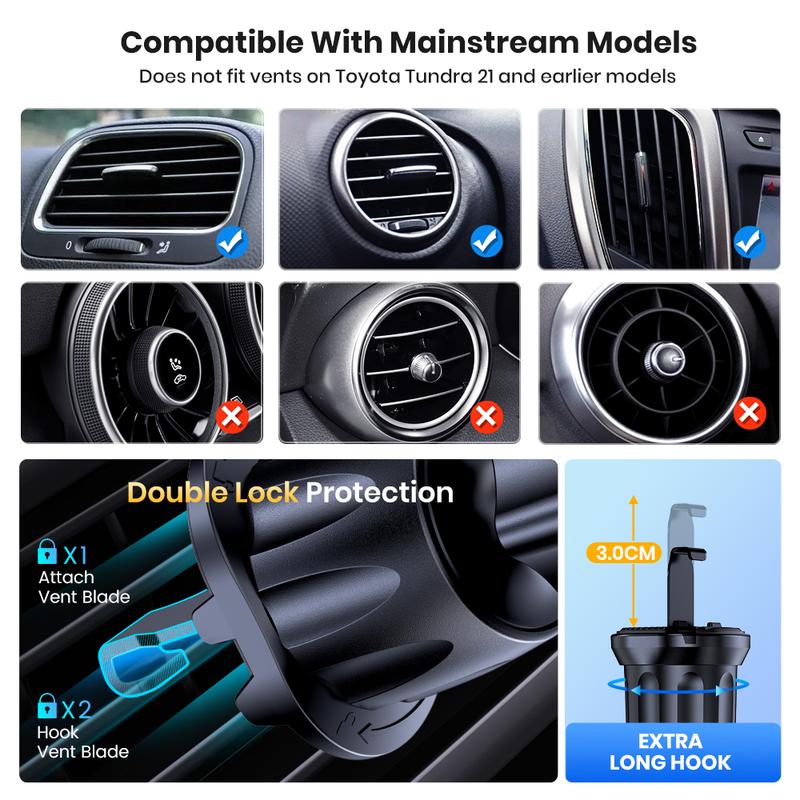 Car Phone Holder Mount,TOPK Upgrade Auto Locking Universal Phone Stand Holder with Hook Clip for Car Air Vent for iPhone Samsung air vent