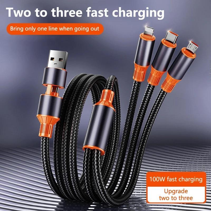 100W Multi-function 3-in-1 Fast Charging Cable, Two-to-three Fast Charging Data Cable and High-power Charging Cable, Universal Tablet & Computer Accessories