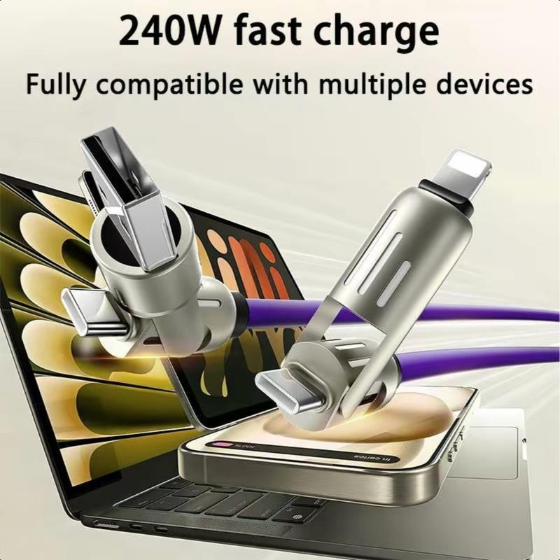 Christmas gift 4-in-1 USB C Cable, Multi-functional 240W Fast Charge Data Cable, Phone Accessories Suitable for iPhone 15 4- in-1 USB-C Cable, Fast Charging & Data Sync, Charger Cord with Type C USB A for iPhone iPad MacBook Samsung