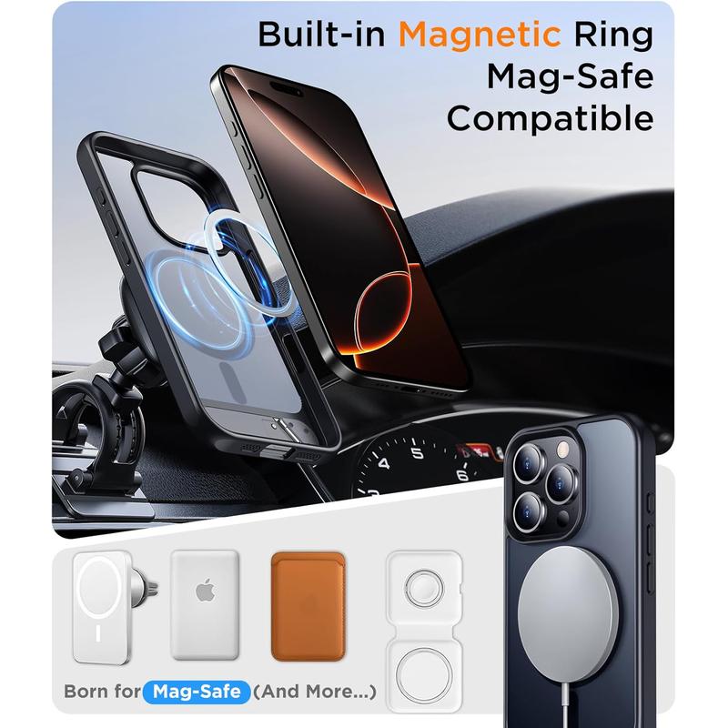 For Apple iPhone 16 15 14 Plus 13 Pro Max Shockproof Kickstand Magnetic Case Compatible With MagSafe Heavy Duty Bumper Translucent Matt Black Slim Cover