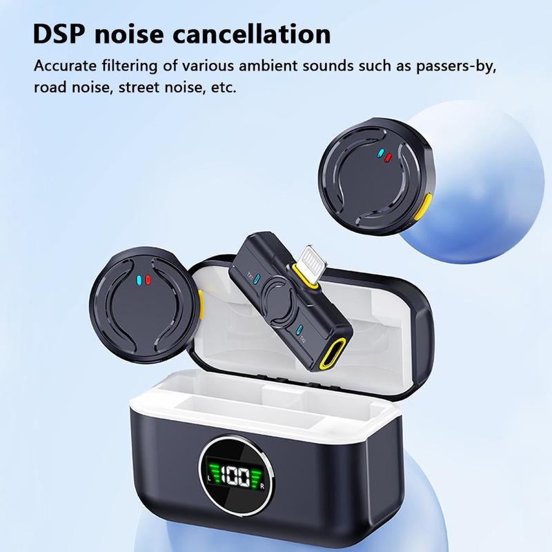 Wireless Microphone, USB Rechargeable Clip-on Microphone, Noise Reduction Video Recording Microphone for Mobile Phone Live