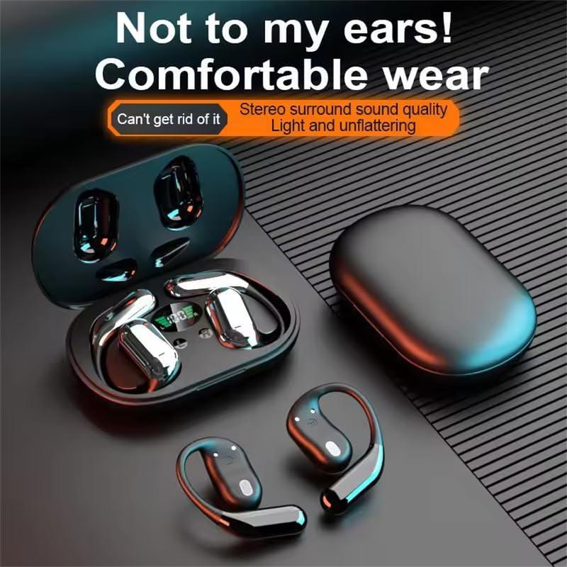 Open wireless 5.4 earphones,  ear hooks with 60H playback time, earplugs with LED black Audio Headphones playtime ear Headset Electronic