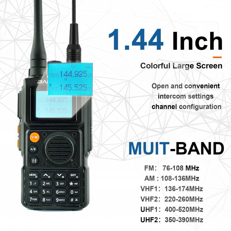 BAOFENG K6 Tri-Band Walkie Talkies - Long Range Handheld Ham Radio  with Copy Frequency, Programming Cable,Speaker Mic,Type-C Charging,BF-771 Antenna, Acoustic Tube Headset,NOAA Weather Radio and 999 Channels Audio Communication Monitoring Port