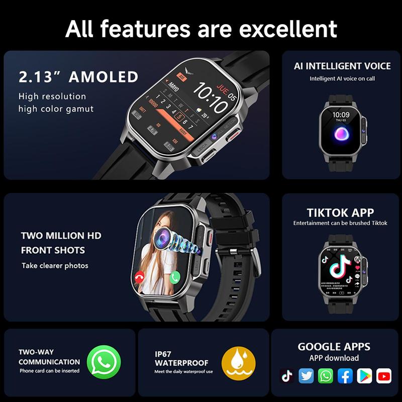 SIMSONLAB Multifunctional Smart Watch, Fashionable Digital Watch with 2.13 Inch AMOLED Screen Support NFC, Waterproof Sports Watch for Women & Men