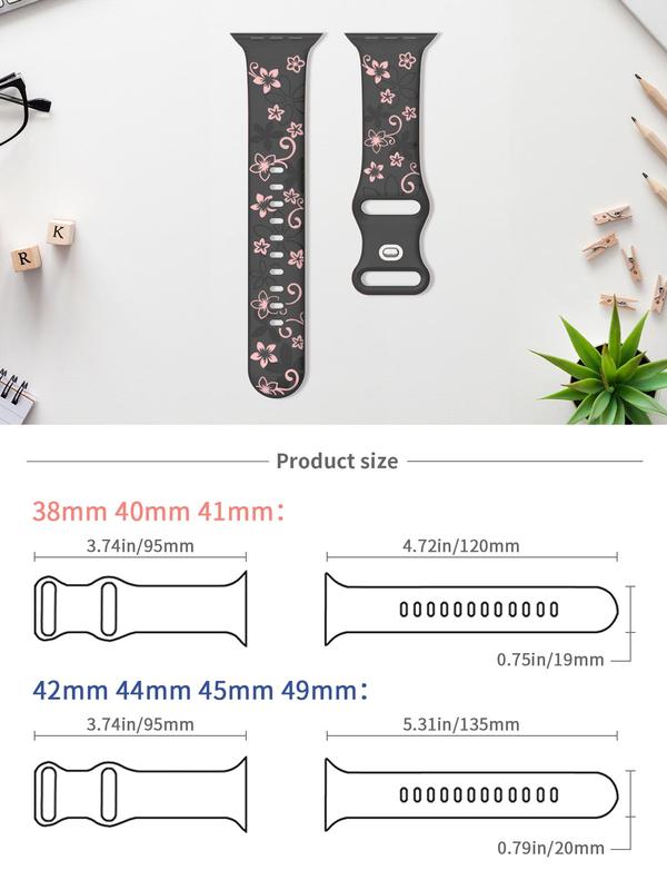 Floral Pattern Watch Band, Soft Silicone Watch Band for Women, Wearable Accessories Compatible with Apple Watch Series 9 8 7 6 5 4 3 2 1 SE Ultra