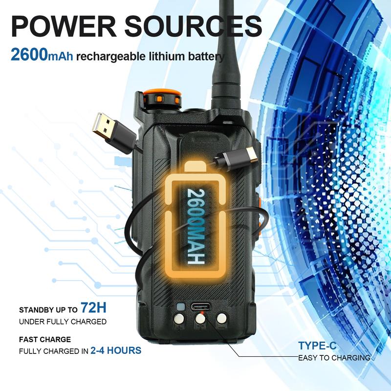 BAOFENG K6 Tri-Band Walkie Talkies - Long Range Handheld Ham Radio  with Copy Frequency, Programming Cable,Speaker Mic,Type-C Charging,BF-771 Antenna, Acoustic Tube Headset,NOAA Weather Radio and 999 Channels Audio Communication Monitoring Port