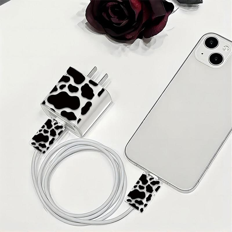 Cow Pattern Charger & Data Cable Protective Case, Transparent Charger & Data Cable Protector, Phone Accessories Compatible with iPhone 18W 20W Charger