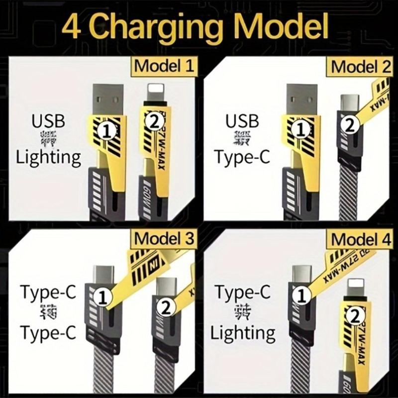 4 In 1 Data Cable, 1 Count PD 27W Multifunctional Dual Type-C Charging Cable, Phone Charging Accessories, Fast Charging Data Cable Compatible with Apple iPhone 15