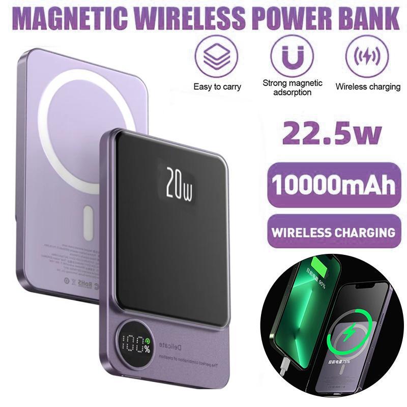 High-capacity wireless power bank, wireless magnetic portable power bank, Magsafe power bank, suitable for devices with wireless charging function such as iPhone series 10000mAh true capacity wireless charger