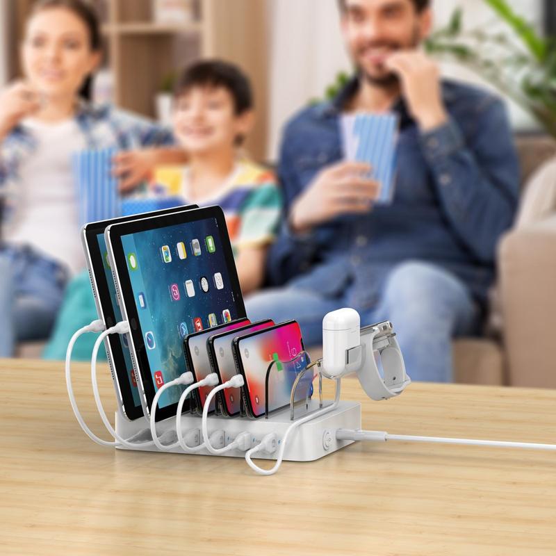 Multifunctional 6 In 1 Desktop Charging Station for Multiple Devices, 1 Box 2 PD 20W Fast Charging Charger, Including 6pcs USB Charging Cables, Mobile Phone Accessories for iPhone 15 14 iWatch AirPods