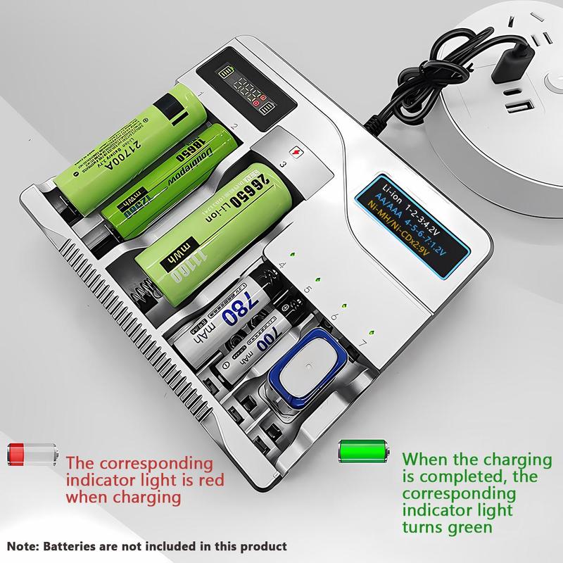 Multifunctional Battery Charger, LCD Display Smart Charger with USB Port, Charger for Ni-MH Ni-CD Battery 1.2V AA AAA, Li-ion Battery 4.2V (Without Battery)