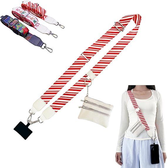 Christmas style，New Clip and Go Strap for Phone with Wallet Crossbody, Phone Strap with Zippered Pouch, Cross Body Phone String with Zipper Wallet Pouch, Adjustable Phone Strap Crossbody