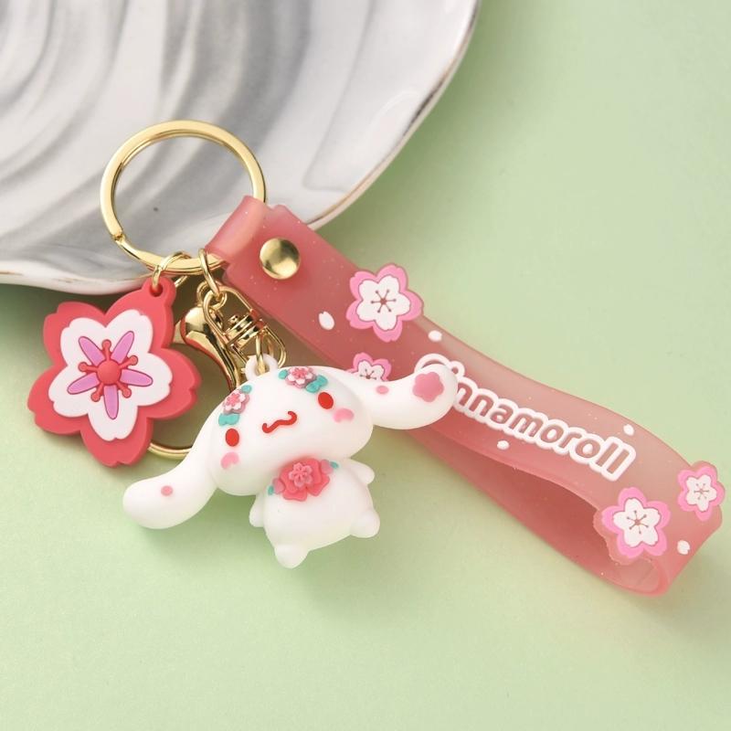 SANRIO Cute Cartoon Cat Dog Design Phone Chain, Cherry Blossom Series Keychain for Women & Girls, Fashion Phone Decorative Accessories for Daily Use