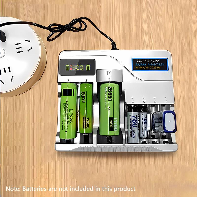 Multifunctional Battery Charger, LCD Display Smart Charger with USB Port, Charger for Ni-MH Ni-CD Battery 1.2V AA AAA, Li-ion Battery 4.2V (Without Battery)