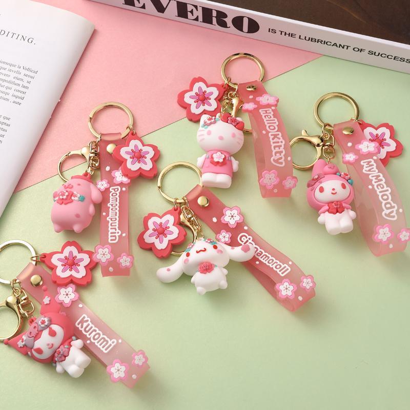 SANRIO Cute Cartoon Cat Dog Design Phone Chain, Cherry Blossom Series Keychain for Women & Girls, Fashion Phone Decorative Accessories for Daily Use