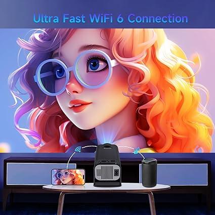 HY320mini Projector, Support 4K 1080P Portable Projector with Wifi 6 and Bluetooth, Android TV Smart Projrctor Auto Keystone, 180°Rotatable, Outdoor Video Projectors for Phone TV Stick