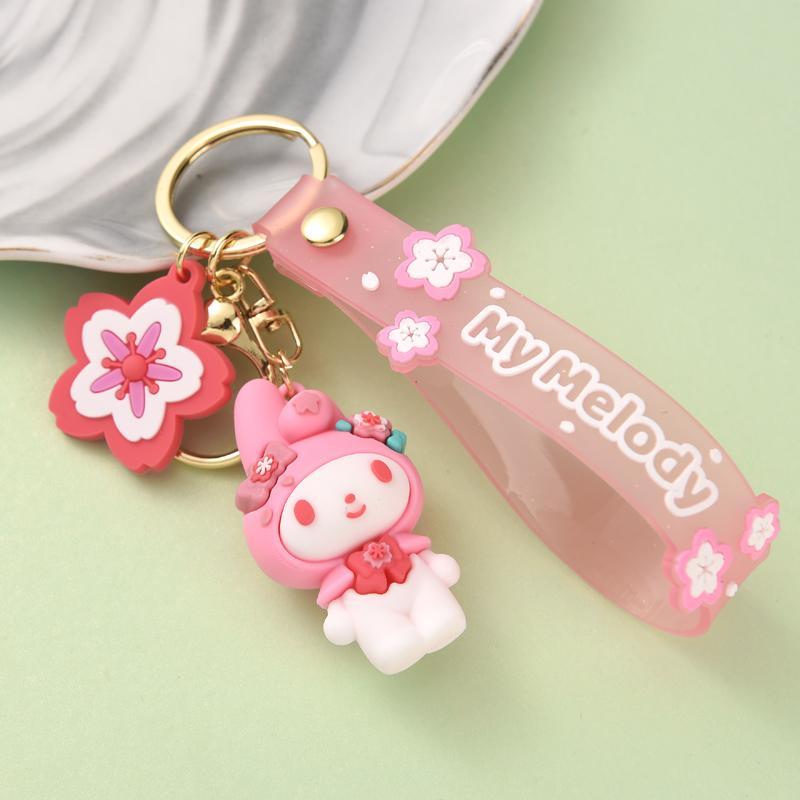 SANRIO Cute Cartoon Cat Dog Design Phone Chain, Cherry Blossom Series Keychain for Women & Girls, Fashion Phone Decorative Accessories for Daily Use