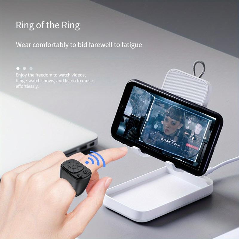 Multi-function Ring Remote Control, Bluetooth-compatible Page Turner Ring for iPhone iPad, Camera Shutter Short Video and Music Remote Controller