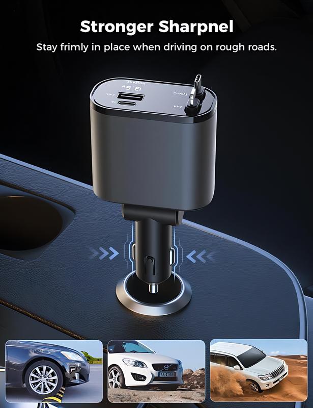 [Black Friday Deals] - [Starlight Roof] 4-in-1 Retractable Car Charger, Compatible with iPhone 16  Pro Cellphone Smartphone dual charge port car roof