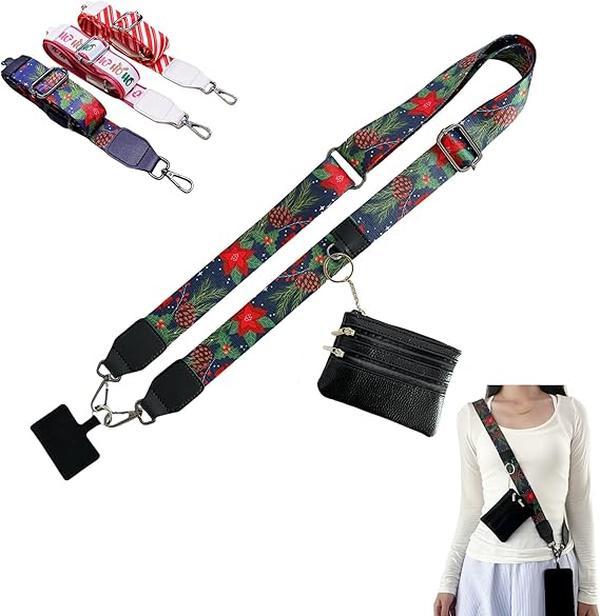 Christmas style，New Clip and Go Strap for Phone with Wallet Crossbody, Phone Strap with Zippered Pouch, Cross Body Phone String with Zipper Wallet Pouch, Adjustable Phone Strap Crossbody