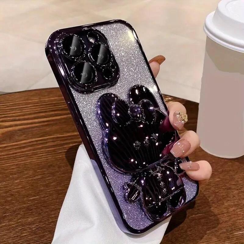 Glitter Phone Case with Mirror Stand Phone Holder, Decorative Phone Protector Cover with Camera Lens Protector, Phone Accessories Compatible with iPhone 15 Pro Max 14 Puls 13 12 11 Pro Max