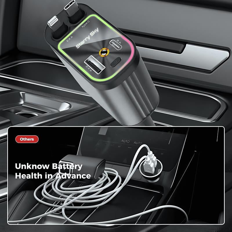 [Black Friday Deals] - [Starlight Roof] 4-in-1 Retractable Car Charger, Compatible with iPhone 16  Pro Cellphone Smartphone dual charge port car roof