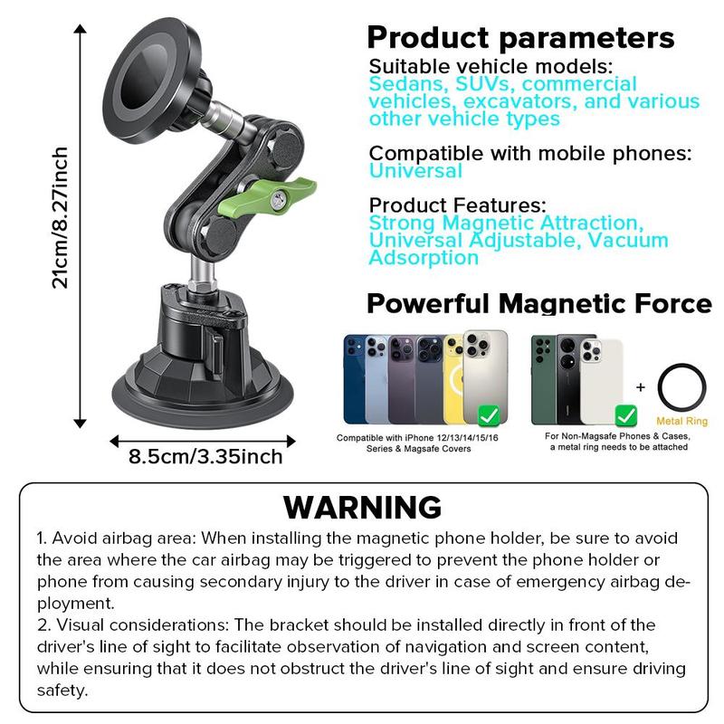 Magnetic Car Phone Holder, Car Phone Holder with Suction Cup, Universal Car Interior Accessories for Most Smartphones