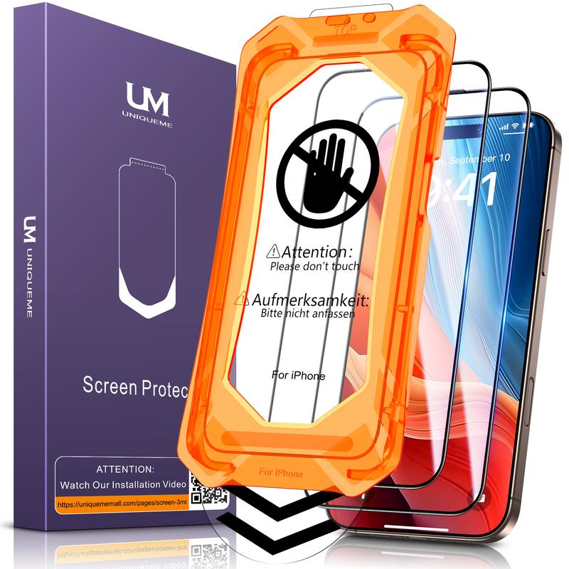 UniqueMe for iPhone16 15 14 13 12 Series Clear Privacy Screen Protector - [Military Grade Shatterproof & 9H+ Hardness]  Full Coverage Protection, Easy Installation, 2 Packs