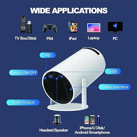 1pc,White Mini Projector with Auto Keystone Adjustment, 180° Rotation | Portable, Projection Anywhere, Painting Projection, Perfect for Outdoor and Home Entertainment | Compatible with Mobile Phones, TV Sticks Laptops, Stereos Audio