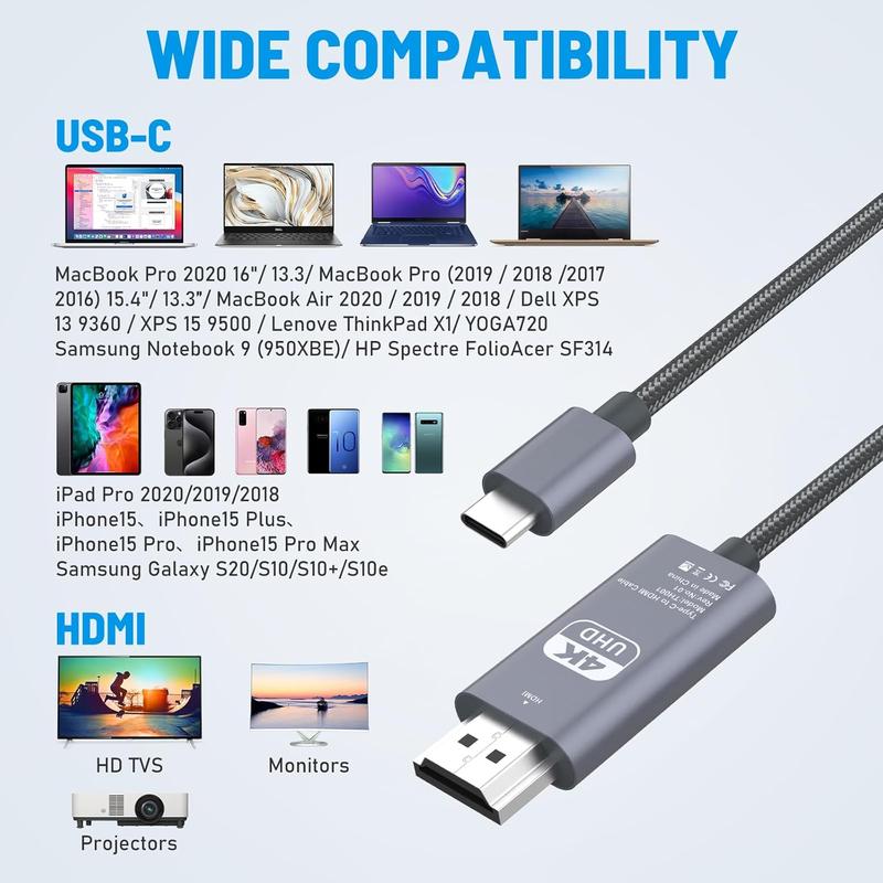 USB C to HDMI Adapter for Phone 15 to TV, 4K@60Hz USB 3.1 Type-C to HDMI for Home Office,Thunderbolt 3 4 Compatible with Mobile Phone,Laptop,Computer