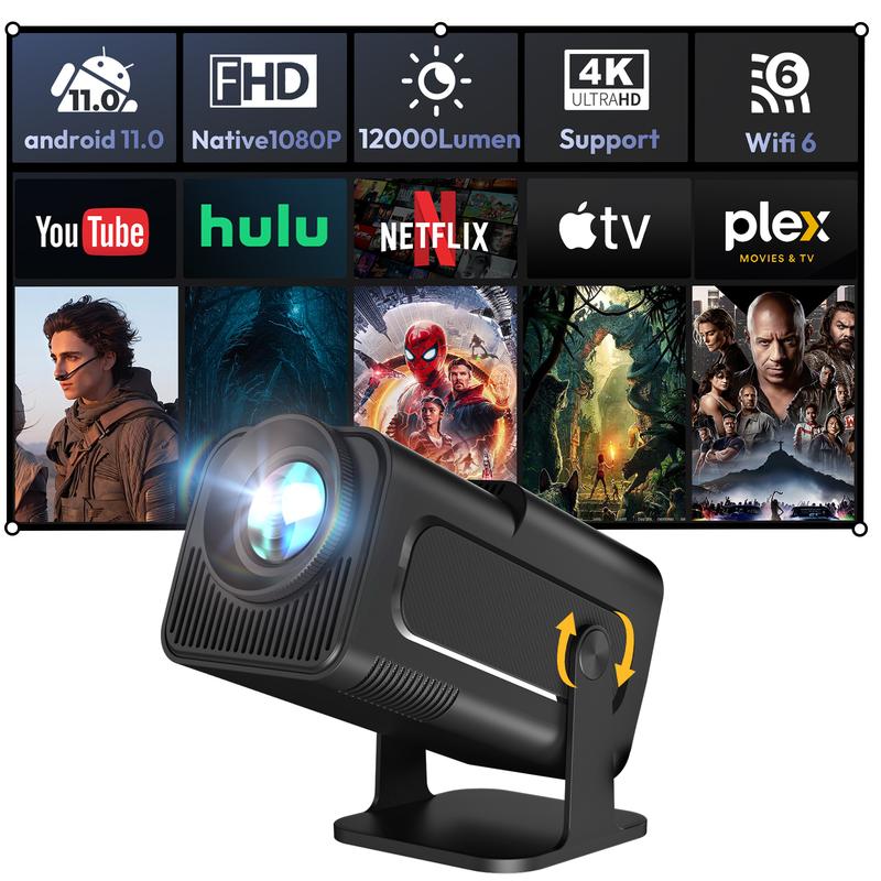 XGODY Gimbal5 Smart Mini Projector - 720P HD, 4K Support, Android 11, Night Light Projection, Built-in Audio for Home Entertainment & Easy Adjustments