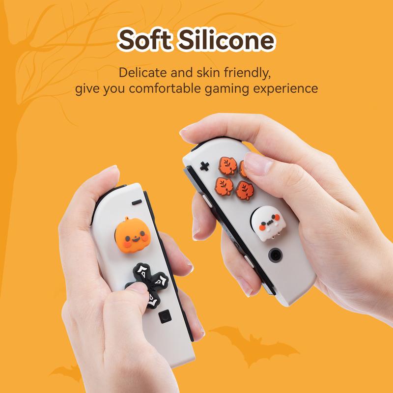 GeekShare Silicone Pumpkin Ghost Button Caps Set Joystick Cover - ABXY Key Buttons Sticker Compatible with Nintendo Switch OLED Joy-Con for Halloween