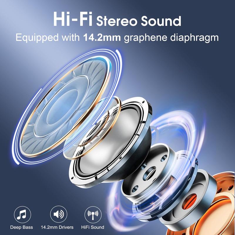 RythmWave BX-HD65 Wireless Earbuds 75hrs Bluetooth 5.3 Headphone Sport, 2024 Bluetooth Earbuds Stereo Deep Bass Over Ear Bud with Earhooks, ENC Noise Cancelling Mic, IPX7 Waterproof Earphone, Camel