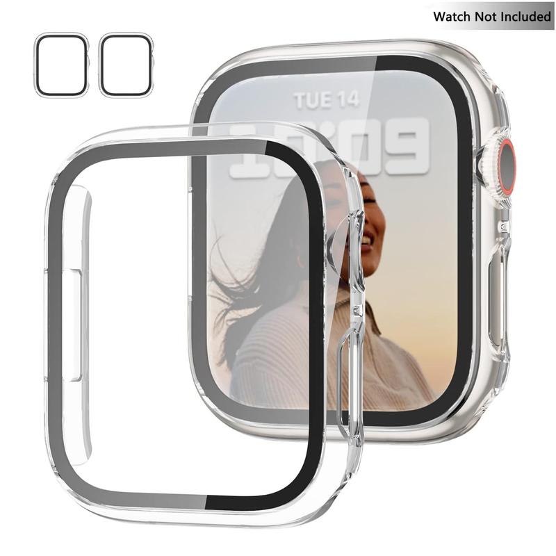 Hard PC Case with Tempered Glass Screen Protector, 2 Counts Ultra-thin Scratch Resistant Cover for iWatch Series 49mm 45mm 44mm 42mm 41mm 40mm 38mm