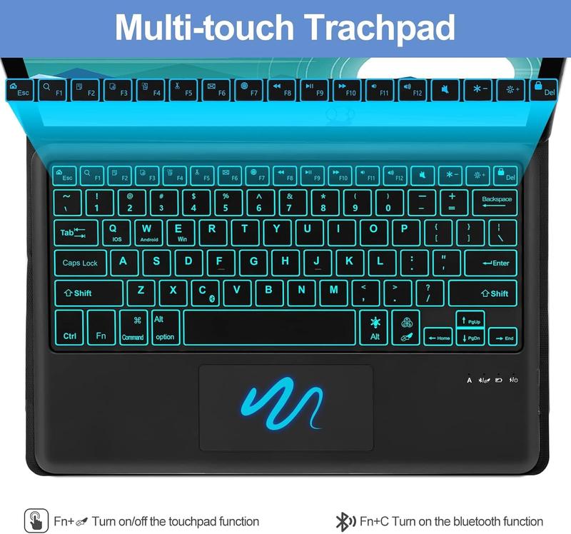 Tablet Keyboard Case for Galaxy Tab S7 FE(5G) 2021   S8 Plus 2022 - Backlight Detachable  Keyboard with Touchpad, Smart Protective Folio Case withSPenHolder for Galaxy Tab S7 Plus,Blue