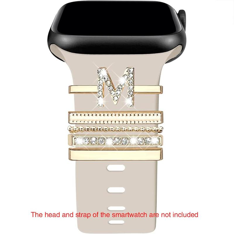 Smart Watch Band Decorative Ring Loops Set, Shiny Letter Design Decorative Ring Loops, Wearable Accessories Compatible with Apple Samsung Watch (without Watch)