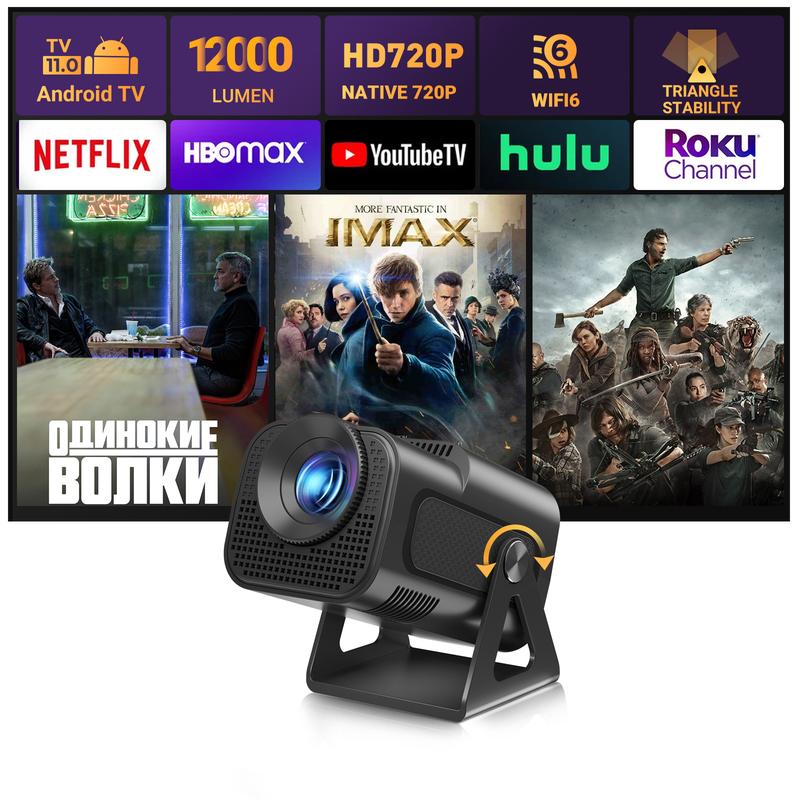 XGODY Gimbal5 Smart Mini Projector - 720P HD, 4K Support, Android 11, Night Light Projection, Built-in Audio for Home Entertainment & Easy Adjustments