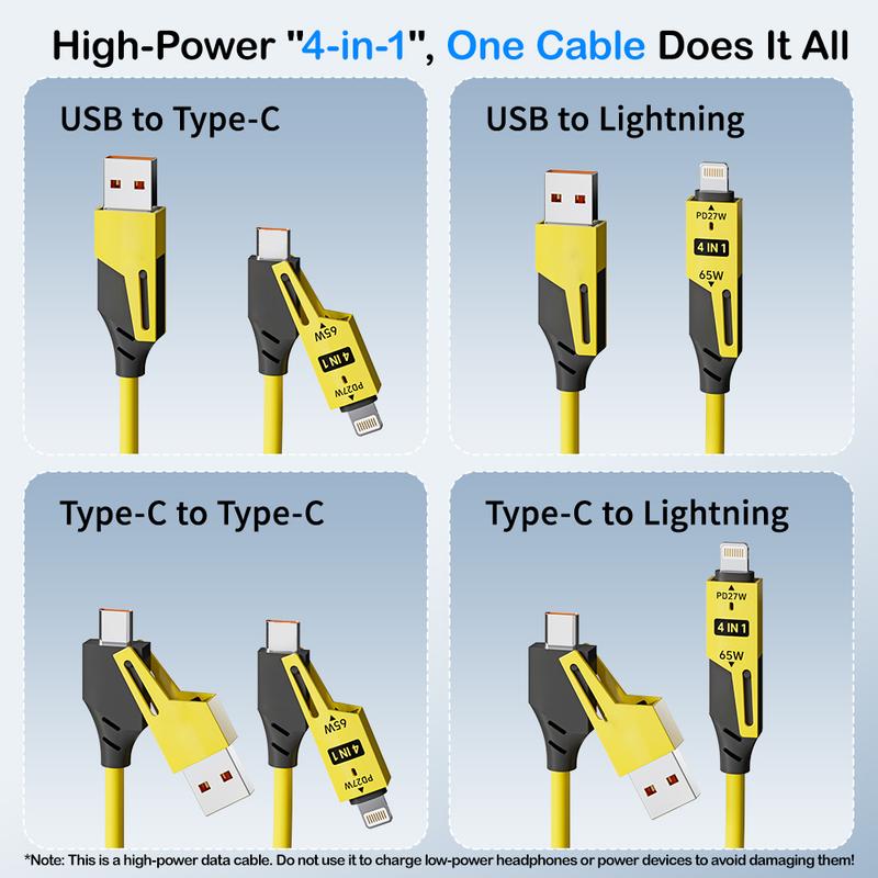 OOI 65W 4-in-1 USB-C Fast Charging and Sync Spring Cable for CarPlay, CarLife, and Mobile Devices