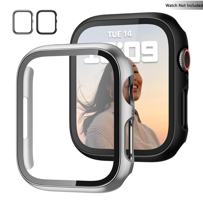 Hard PC Case with Tempered Glass Screen Protector, 2 Counts Ultra-thin Scratch Resistant Cover for iWatch Series 49mm 45mm 44mm 42mm 41mm 40mm 38mm