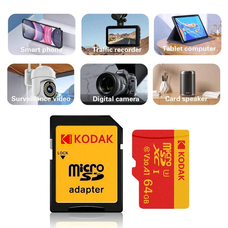 Kodak Micro SDXC Memory Card, 1 Count TF Card Micro SD Storage Card with Card Adapter, Support for Mobile Phone Digital Camera Traffic Recorder