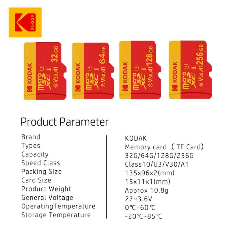 Kodak Micro SDXC Memory Card, 1 Count TF Card Micro SD Storage Card with Card Adapter, Support for Mobile Phone Digital Camera Traffic Recorder