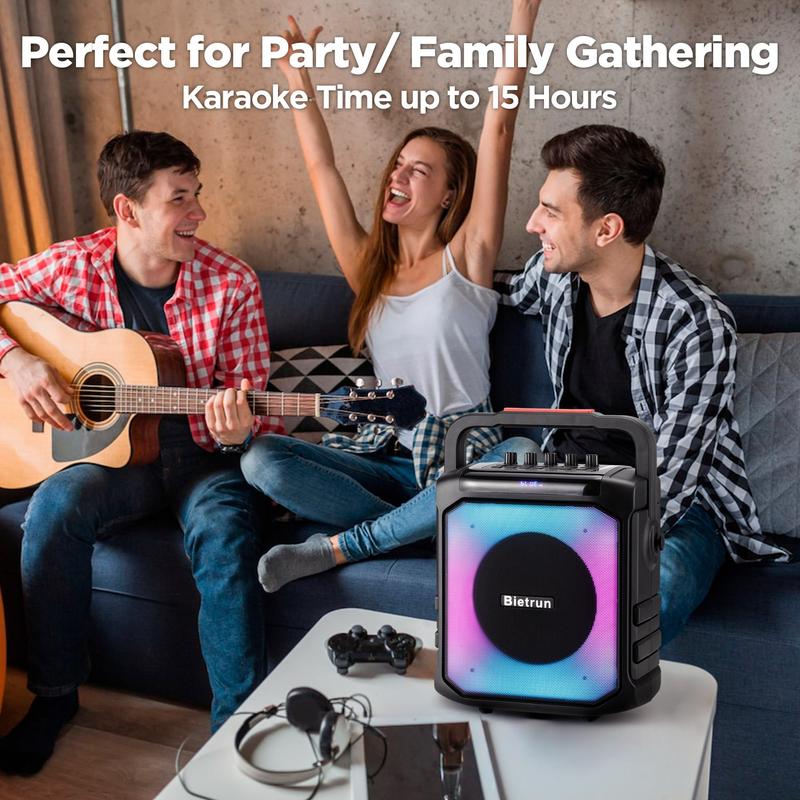 Bietrun Karaoke Machine with 2 Microphones Bluetooth Speaker for Adults Singing Audio Stereo Wireless Connection Portable Smartphone