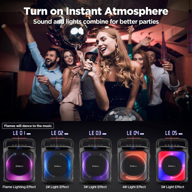 Bietrun Karaoke Machine with 2 Microphones Bluetooth Speaker for Adults Singing Audio Stereo Wireless Connection Portable Smartphone