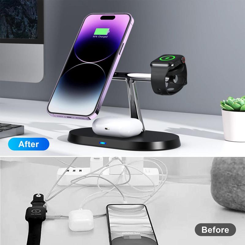 3 in 1 Wireless Charger, 15W Wireless Charging Station, Desktop Phone & Earphone & Watch Charging Station, Phone Accessories for Home Office