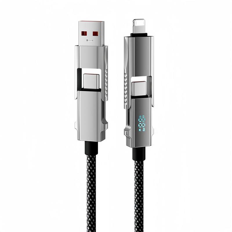 4-in-1 USB Charging Cable, Portable Fast Charging Cable, Portable Charging Cable, Universal Multi-port Data Cable Compatible with Smart Devices