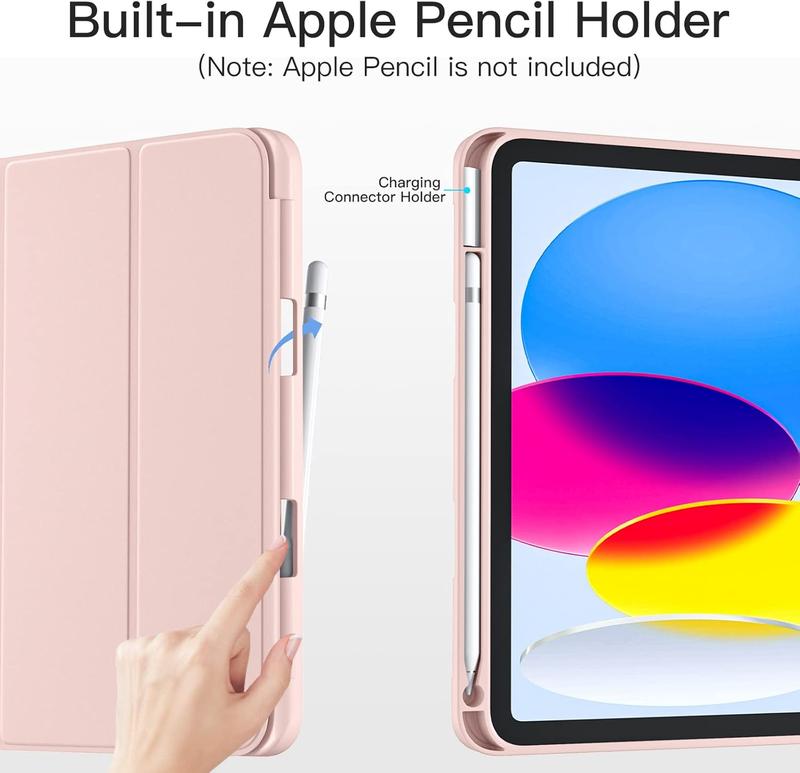 Compatible with iPad 10th Generation Case 2022, Protective Case 10th Generation with Pencil Holder, Trifold Stand Case Designed for iPad 10.9 Inch, Auto Sleep Wake Cover, Rose Pink