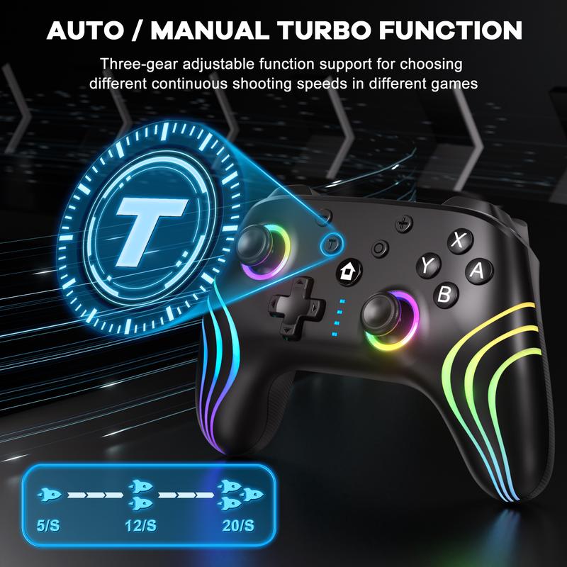 [Compatible PC Controller]Switch Controllers Compatible with Switch Lite OLED, Wireless Switch Pro Controller with Full RGB Line Breathing LED, Programmable, 6-Axis, Adjustable Turbo, 4-Speed Dual Vibration, Wake Up, Screenshot Function