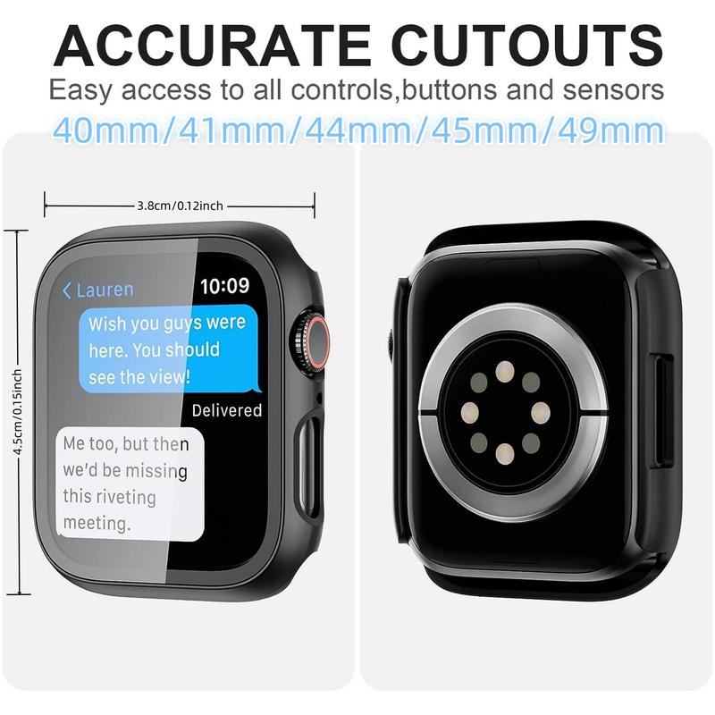 Hard PC Case with Tempered Glass Screen Protector, 2 Counts Ultra-thin Scratch Resistant Cover for iWatch Series 49mm 45mm 44mm 42mm 41mm 40mm 38mm